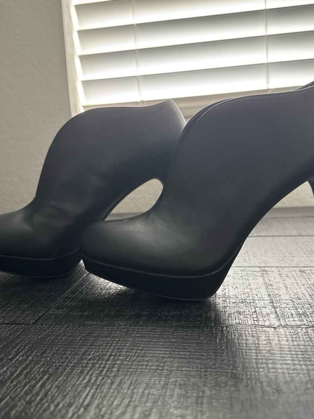 Audrey Brooke Black Platform Heel Booties with Sculpted Cut